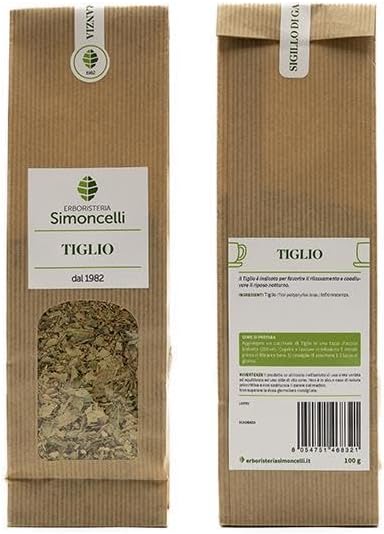 Tisana Tiglio 100 grammi - Erboristeria Simoncelli - Infuso Rilassante con Tiglio per Favorire il Riposo Notturno e il Relax