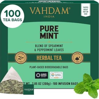VAHDAM, Tisana Alla Menta Pura (100 Bustine) Senza Caffeina | Miscela di Dolce e Menta Piperita | Tè alle erbe | Infusi e Tisane con Te in Foglie | In Bustina Richiudibile con Chiusura Ermetica