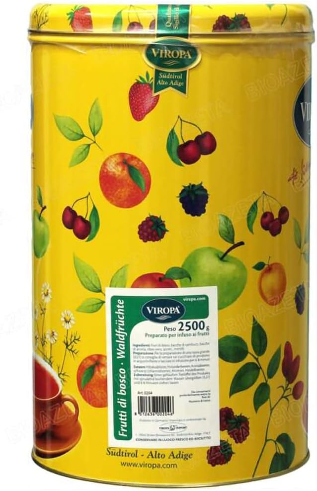 Natsabe - Tisana ai FRUTTI di BOSCO - 2,5 kg (2500 gr) in LATTA DECORATA - Preparato per INFUSO ai FRUTTI in MAXI CONFEZIONE, Tisana TIPICA dell'ALTO ADIGE