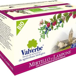 Valverbe® | Infuso Mirtillo & Lampone | Miscela BIO di Erbe per Tisana | Infusione Mirtillo Lampone & Bacche del Bosco - 20 Filtri (30 Gr) | Tisana BIO Fruttata
