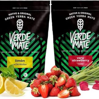Verde Mate con Frutta Set 1kg (2x500g) | Limone, Fragola, Petali di Rosa | Yerba Mate Verde Brasiliana | Gusto Delicato