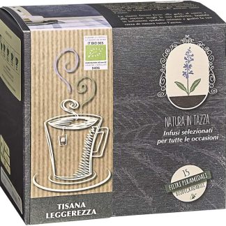 Oligea Tisana Biologica Artigianale Leggerezza, Infusi selezionati per ogni occasione, 15 filtri piramidali biodegradabili e compostabili con Tiglio, Semi di Finocchio, Melissa, Menta, Liquirizia
