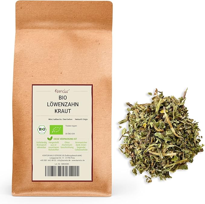 Kamelur 250g BIO Tè di tarassaco senza additivi - Dandelion leaves BIO essiccato e tagliato - BIO dente di leone tisana in confezione biodegradabile