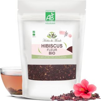 Herbes de Monde - Tisana Ibisco BIO - Fiore Reciso - Infuso Biologico Detossinante e Tonificante - Bissap Karkadé - 1 Busta da 170g