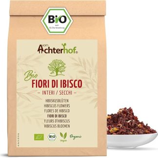 Fiori di ibisco biologici secchi interi 1000g | gusto leggermente acido-fruttato | in qualità biologica | tè di ibisco dolce-aromatico | ideale per insalate, dessert, torte, joguhrts | vom Achterhof