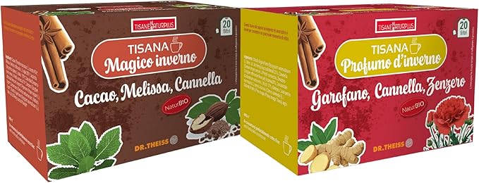 Dr. Theiss - Naturplus – Bundle Tisane Invernali “Magico Inverno” & “Profumo d’Inverno” – Con Cacao, Cannella, Chiodi di Garofano e Zenzero – 2 Confezioni da 20 Filtri