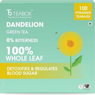 Teabox 100 bustine di tè verde biologico con tarassaco | Realizzato con 100% foglie intere e radici di tarassaco naturali | Aiuta la digestione e rafforza il sistema immunitario