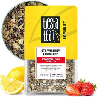 Tiesta Tea - Limonata alla fragola, foglie sciolte, tè alle erbe al limone alla fragola, miscela di frutta non caffeinata di alta qualità, rende caldo o freddo e prepara fino a 25 tazze, sacchetto