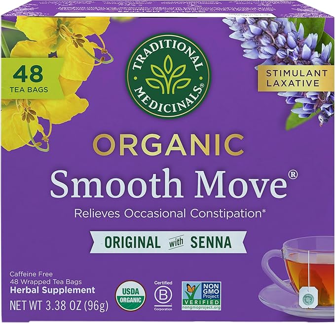 Traditional Medicinals Tè, Organico Liscio Move, Allevia Stitichezza Occasionale, Senna - 48 Bustine di Tè
