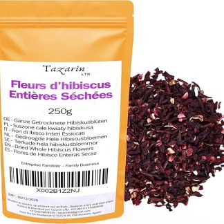 250g Fiori di Ibisco - Fiori di Ibisco Essiccati - Aroma e Gusto Intenso - Tè all'Ibisco Dolce e Aromatico - 100% Naturale, Puro e Senza Additivi | Qualità Superiore - Tazarin Ltd