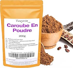 200g Polvere di Carruba | Baccelli di Carruba Essiccati e Macinati | Polvere di Carruba, Farina di Carruba – Aroma e Gusto Intenso - 100% Naturale, Pura e Senza Additivi | TazarinLtd