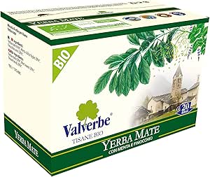 VALVERBE Tisana Yerba Mate e Menta Biologico 20 Filtri - Pacco da 6 - 180 g