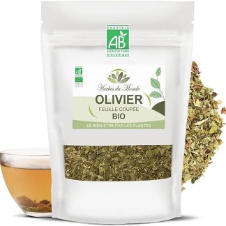 Herbes du Monde - Foglie di Ulivo BIO 100g: Tisana Benessere Certificata AB, Qualità Superiore, Antiossidante, Sostegno Generale, 100% Pura & Vegana - 1 Sacchetto