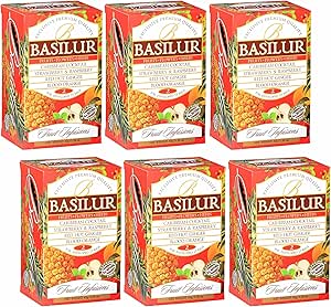 BASILUR Fruit Infusions - Tè decaffeinato alla frutta, 4 gusti in bustine 25 x 1,8 g (x6)
