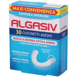 Algasiv Cuscinetti Adesivi per Dentiera Inferiore Tenuta Forte Tutto Il Giorno 30 Pezzi