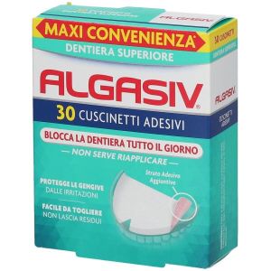 Algasiv Cuscinetti Adesivi per Dentiera Superiore Tenuta Forte Tutto Il Giorno 30 Pezzi