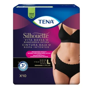 Трусики TENA Silhouette с низкой посадкой, черные, размер L, 10 штук.