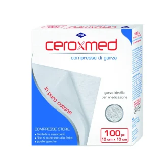 Компрессионные марлевые повязки Ceroxmed из чистого хлопка, размер 10x10 см, стерильные.