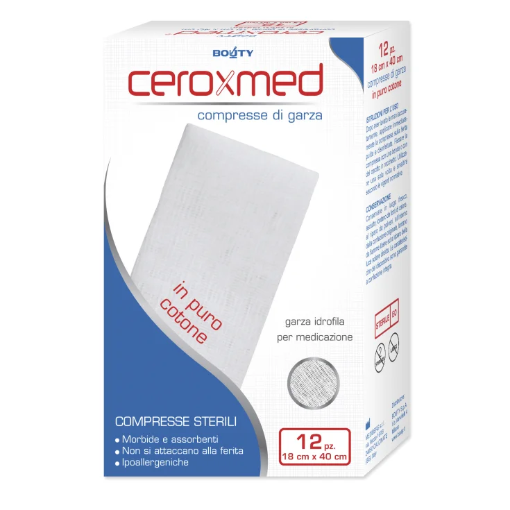 Компрессионные повязки из чистой хлопковой марли Ceroxmed IBSA, 12 стерильных компрессов, 18x40 см.
