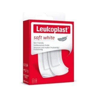 Мягкие белые пластыри Leukoplast®, 20 штук разных цветов.