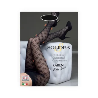 Черные кружевные колготки Karen 70, размер 1 S, однотонные.