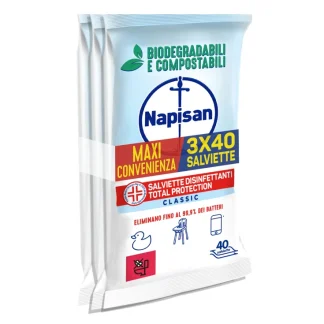 Биоразлагаемые дезинфицирующие салфетки Napisan Total Protection Classic, 3 x 40 штук