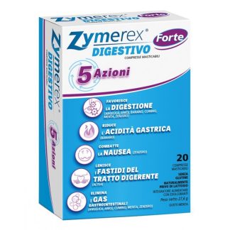 Zymerex Digestivo Forte 20 Compresse - Integratore Alimentare, 5 Azioni, Gusto Menta