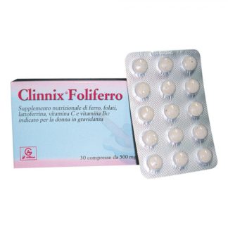 Clinnix Foliferro 30 Compresse 500mg, Integratore Ferro, Acido Folico e Lattoferina, Anemia, Stanchezza