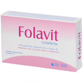Folavit 30 Compresse, Integratore Multivitaminico e Multiminerale con Acido Folico, Gravidanza, Menopausa