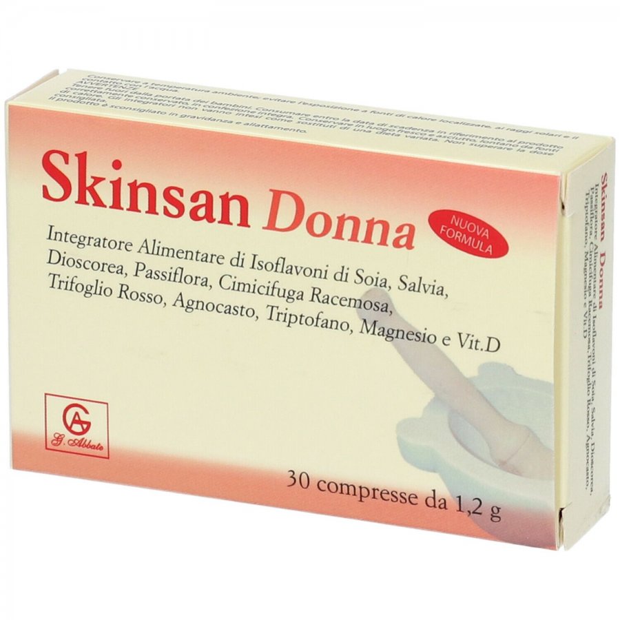 Skinsan-Donna, Integratore per la Menopausa, 30 Compresse da 1,2g, Isoflavoni di Soia, Vitamina E e Magnesio