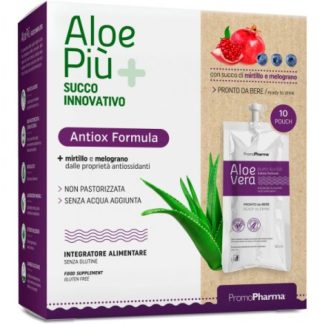 Aloe Più Succo Innovativo 10 Pouch da 50ml Gusto Mirtillo e Melograno - Estratto di Aloe Vera per Benessere e Gusto Fruttato