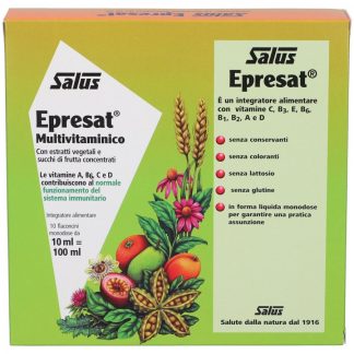 Epresat Multivitaminico, 10 Flaconcini Monodose da 10 ml, Integratore Vegetale con Vitamine A, B, C, D, E per il Sistema Immunitario e Metabolismo Energetico