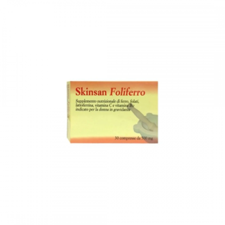 Skinsan Foliferro 30 Compresse 500mg, Integratore Gravidanza, Ferro e Folati