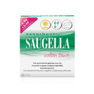 Saugella Cotton Touch Assorbenti Esterni Giorno con Ali, 14 Pezzi