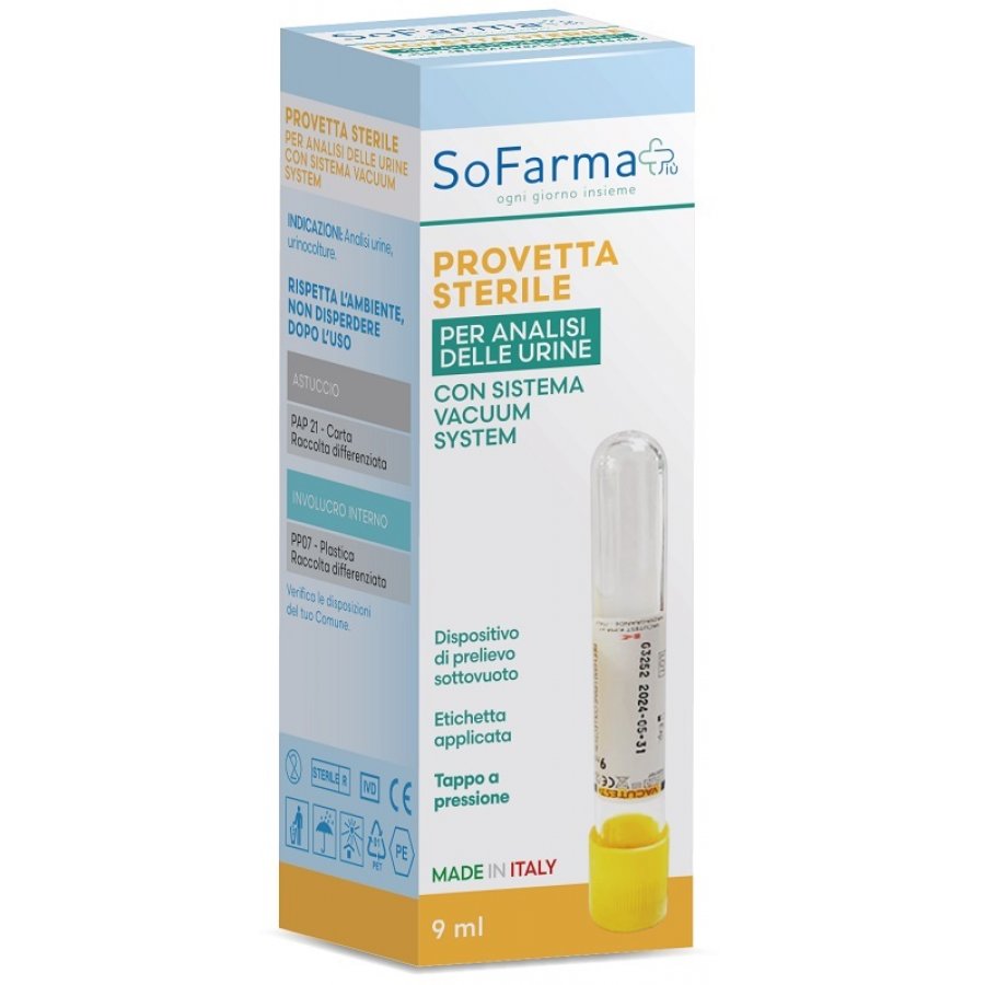 Provetta Sterile, Analisi delle Urine, Vacutest 9ml, Confezione singola