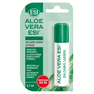 ESI Aloe Vera Gel Balsamo Labbra, Stick 5,7ml, Idratante e Protettivo SPF 20, Aloe Vera, Olio di Argan, Burro di Karité