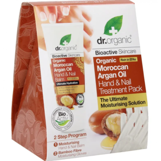 Dr Organic - Argan Hand Cream Pack con Guanto in Bambù, Idratazione Intensiva per Mani Morbide e Setose